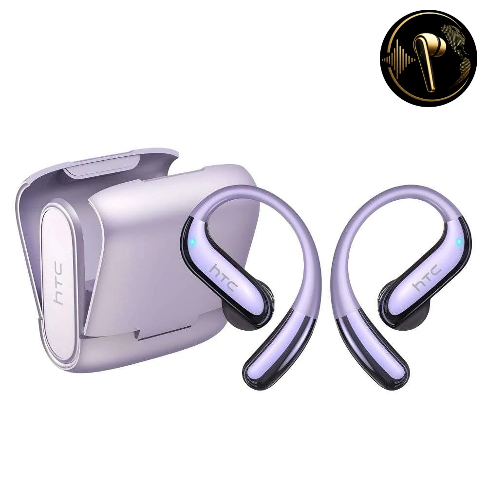 Oreillette bluetooth multilingue beige avec boîtier de charge USB-C