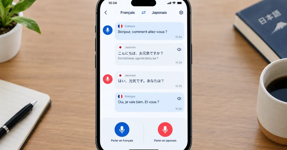 Application traduction vocale en mode conversation français japonais sur smartphone